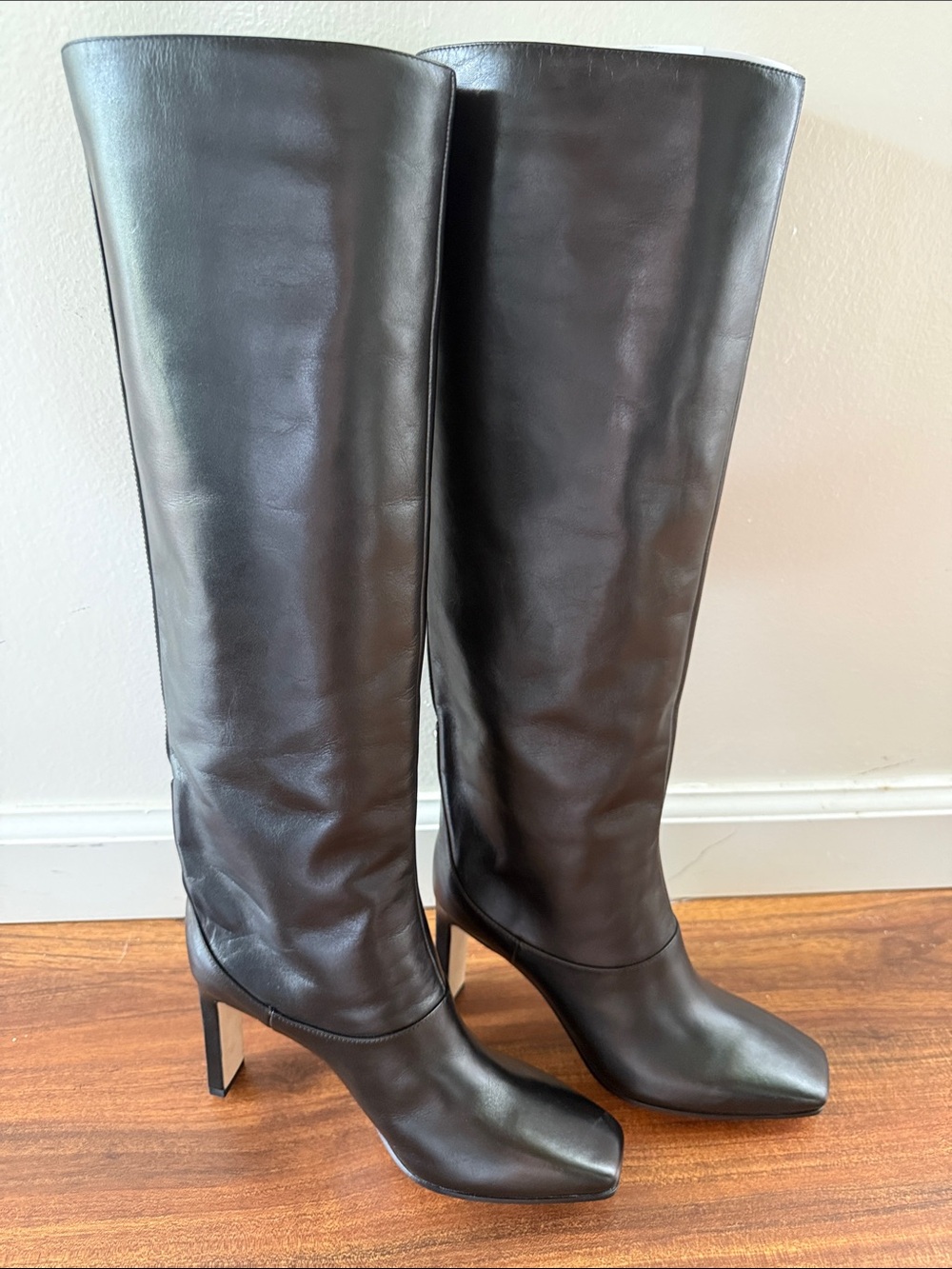 Jimmy Choo Mahesa 85 Black Leather Over-the-Knee Boots with Block Heel